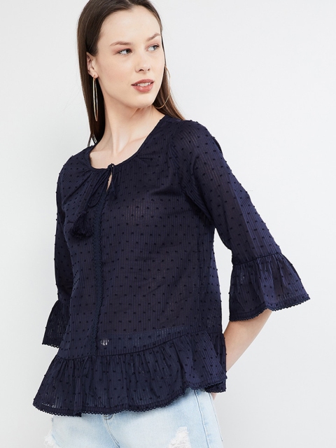 

max Women Navy Blue Self Design Top