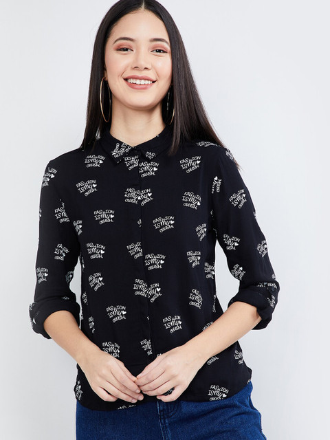 

max Women Black & Off-White Printed Casual Shirt
