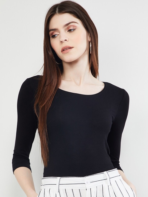 

max Women Black Solid Fitted Top