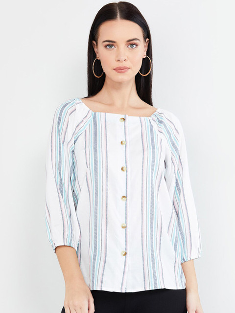

max Women White & Blue Striped Top