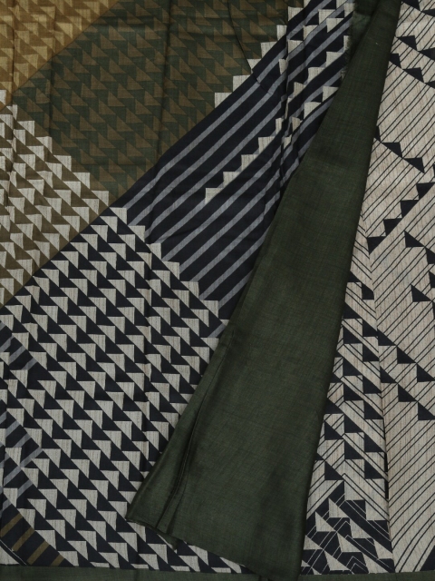 

Pothys Black & Beige Jute Silk Printed Tussar Saree