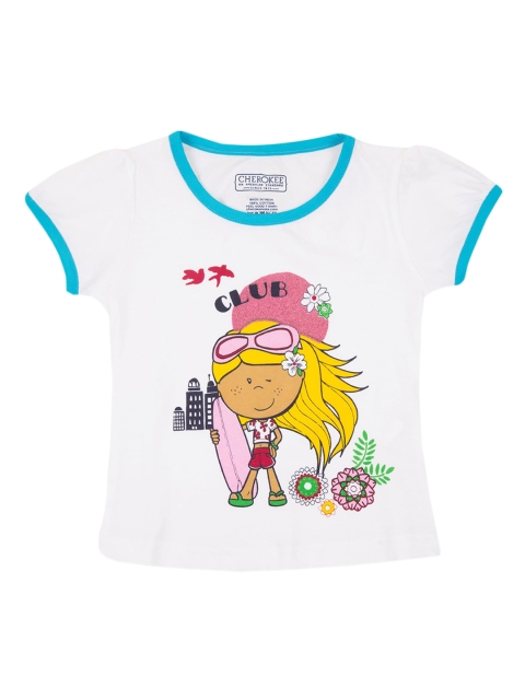 

Cherokee Girls White & Pink Printed Round Neck T-shirt