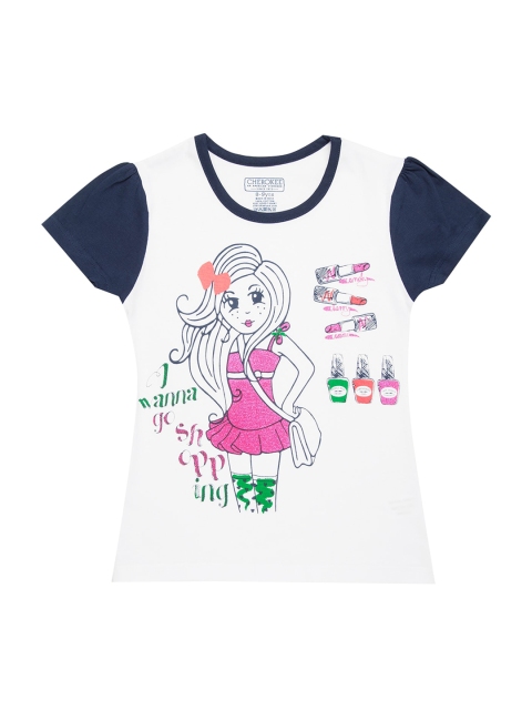 

Cherokee Girls Off-White & Pink Printed Round Neck T-shirt