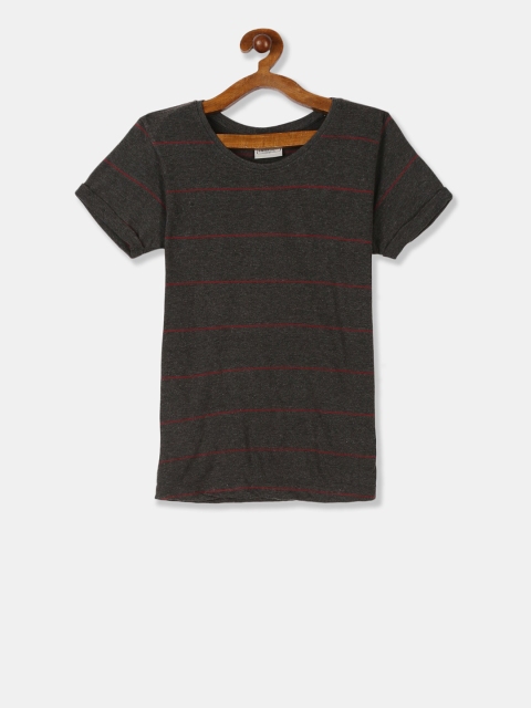 

Cherokee Girls Charcoal Grey & Red Striped Round Neck T-shirt