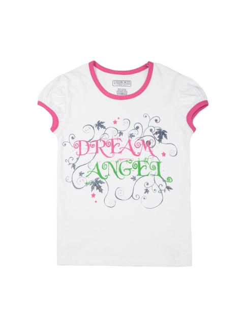 

Cherokee Girls White & Pink Printed Round Neck T-shirt