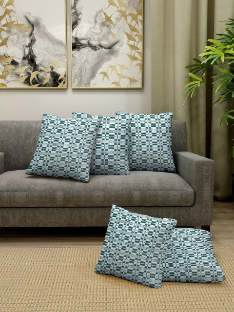 

KLOTTHE Set Of 5 Green & White Geometric Square Cushions