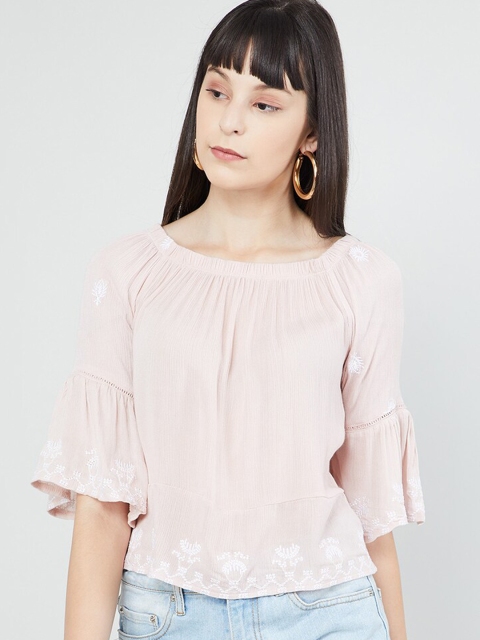 

max Women Pink Solid Bardot Top