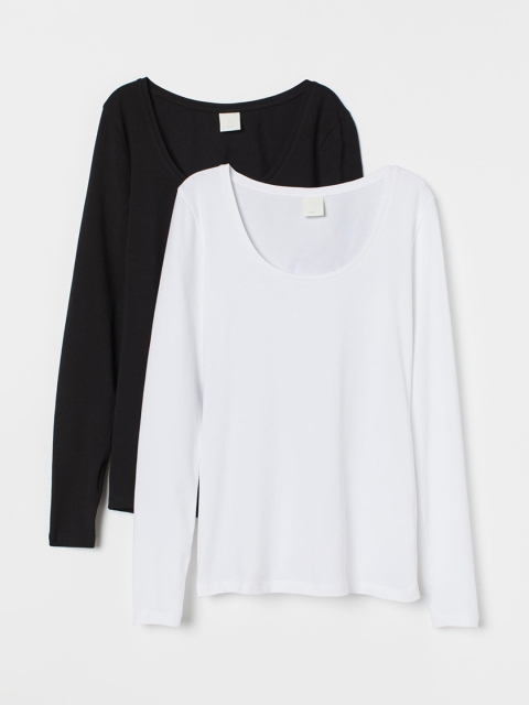 

H&M Women Solid Organic Cotton 2-Pack Jersey Tops, White