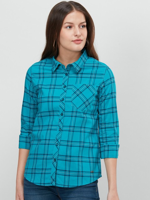 

max Women Blue & Black Checked Casual Shirt