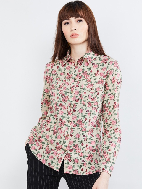 

max Women Beige & Pink Floral Printed Casual Shirt