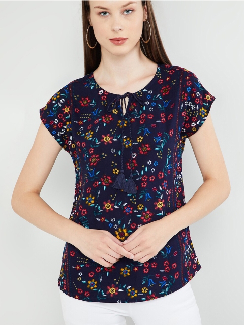 

max Women Navy Blue Printed Top