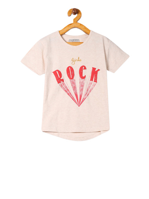 

Cherokee Girls Beige Printed Round Neck T-shirt
