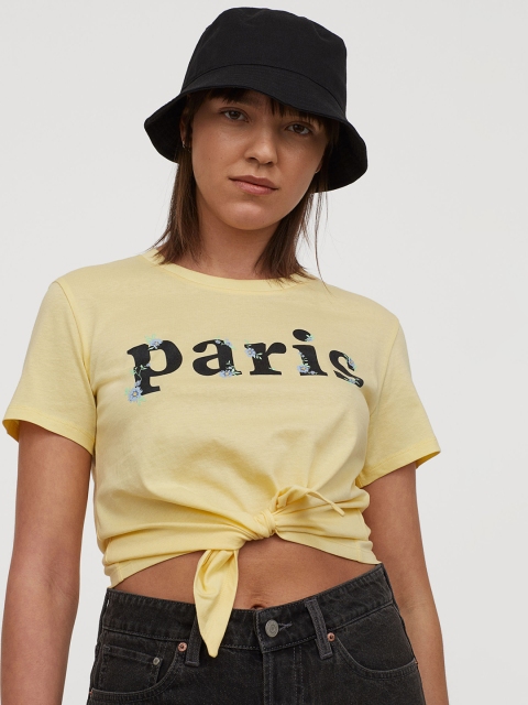 

H&M Women Yellow Tie-Hem T-shirt