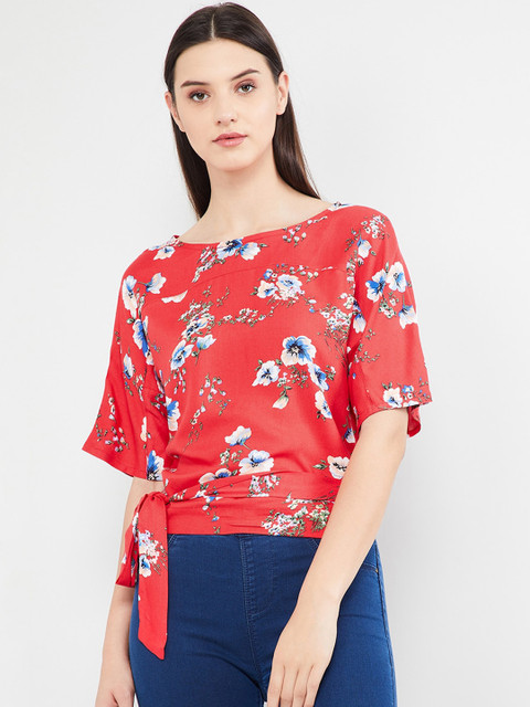 

max Women Red Floral Print Blouson Top