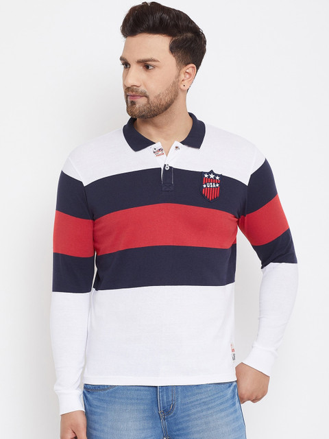

Austin wood Men Red Striped Polo Collar T-shirt