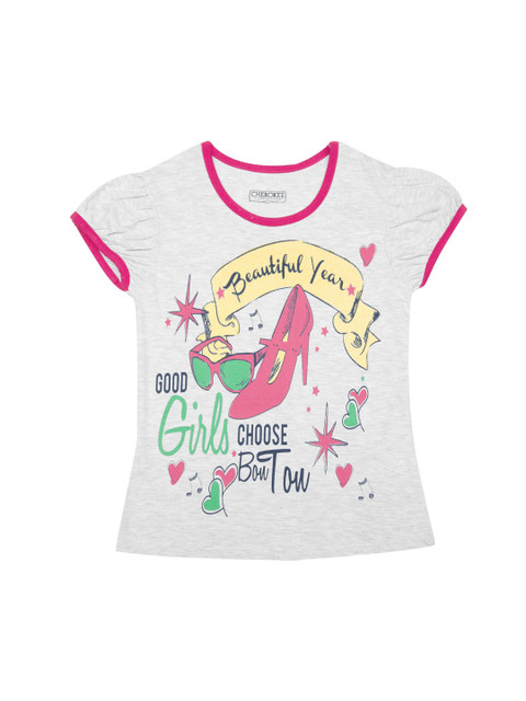 

Cherokee Girls Grey & Pink Printed Round Neck T-shirt