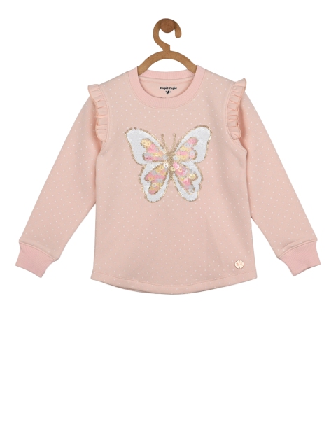 

Stupid Cupid Girls Peach-Coloured Printed Sequinned Sweatshirt