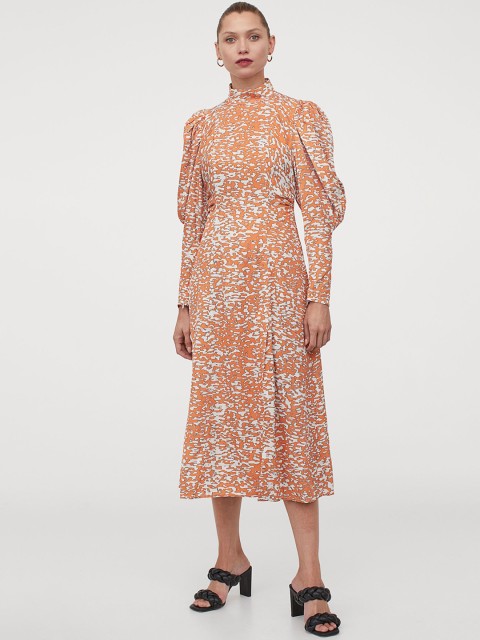 

H&M Women Orange Puff-Sleeved Dress