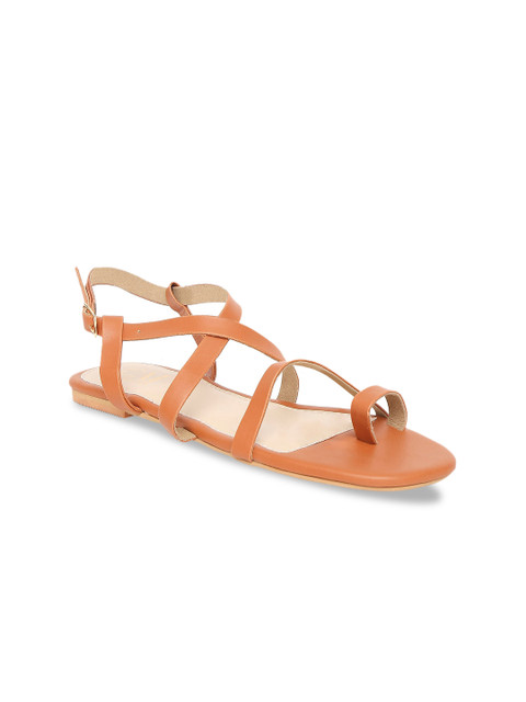 

CAI Women Tan Solid Leather Open Toe Flats