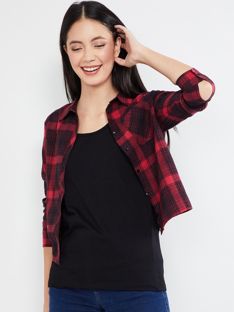 

max Women Red & Black Regular Fit Checked Casual Shirt