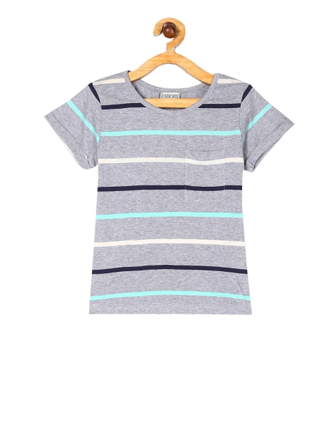 

Cherokee Girls Grey Striped Round Neck T-shirt