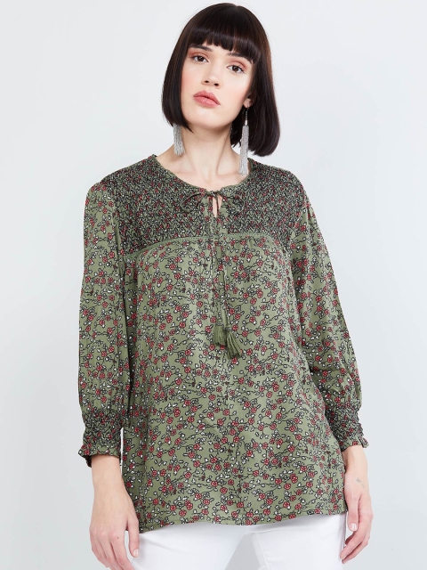 

max Women Olive Green Printed Top