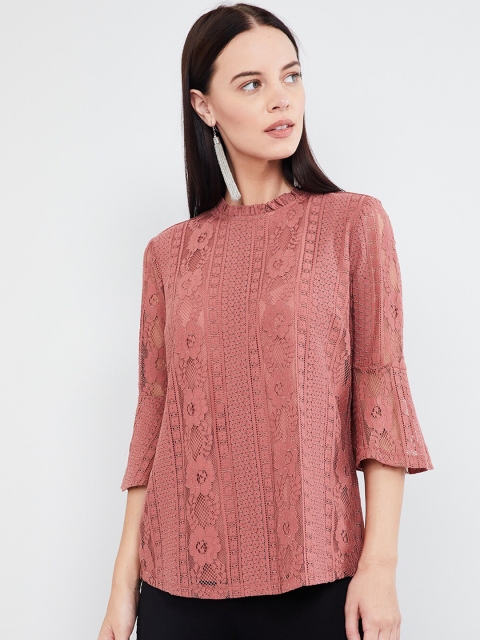 

max Women Peach-Coloured Self Design Top