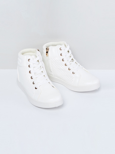 

max Women White Perforations Mid-Top Sneakers