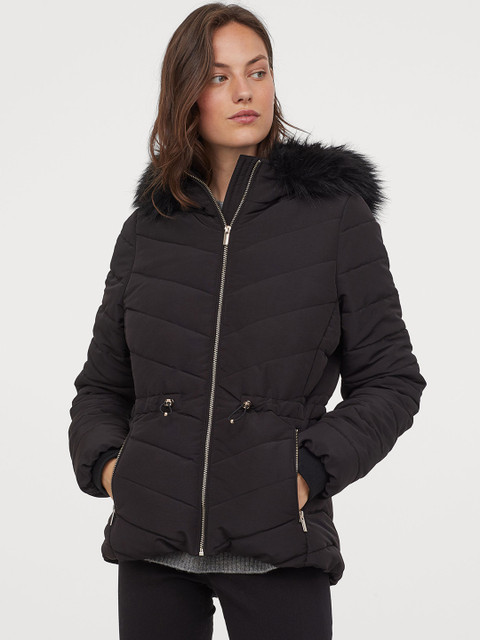 

H&M Women Black Hooded Quilted Jacket