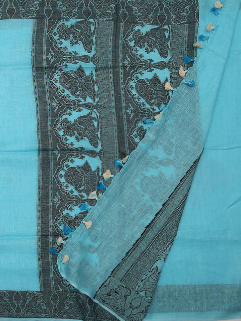 

Pothys Blue & Black Pure Linen Woven Design Saree