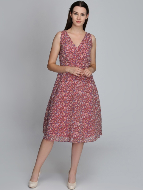 

DODO & MOA Women Peach-Coloured Printed A-Line Dress