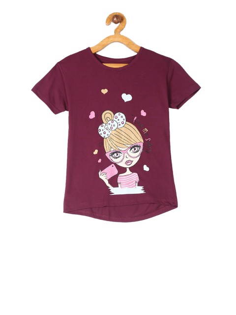 

Cherokee Girls Purple & Yellow Printed Round Neck T-shirt