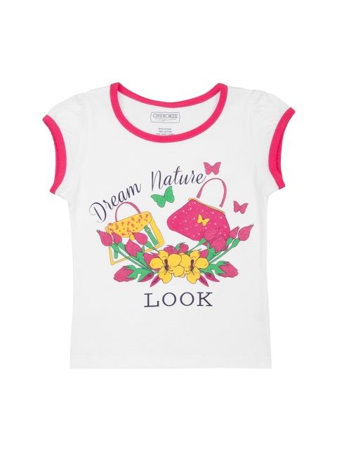 

Cherokee Girls White Printed Round Neck T-shirt