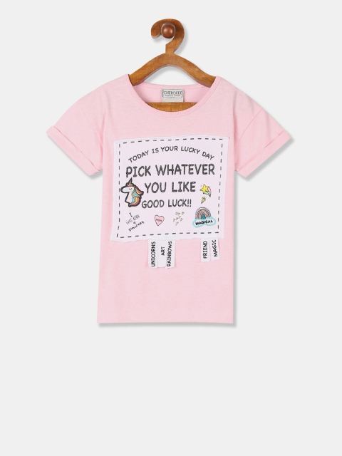 

Cherokee Girls Pink Printed V-Neck T-shirt