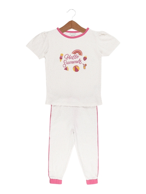 

My Milestones Girls Off-White & Pink Printed Night suit