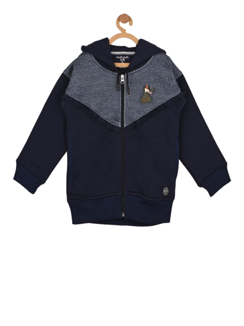 

Stupid Cupid Girls Navy Blue & Grey Colourblocked Hooded Sweatshirt