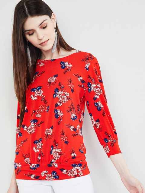 

max Women Coral Orange Printed Top