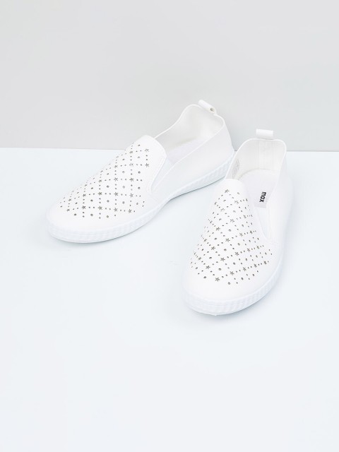 

max Women White Textured Slip-On Sneakers