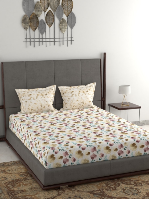 

Trident Brown Floral 130 TC Cotton 1 Queen Bedsheet with 2 Pillow Covers