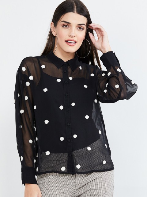

max Women Black Regular Fit Printed Casual Shirt