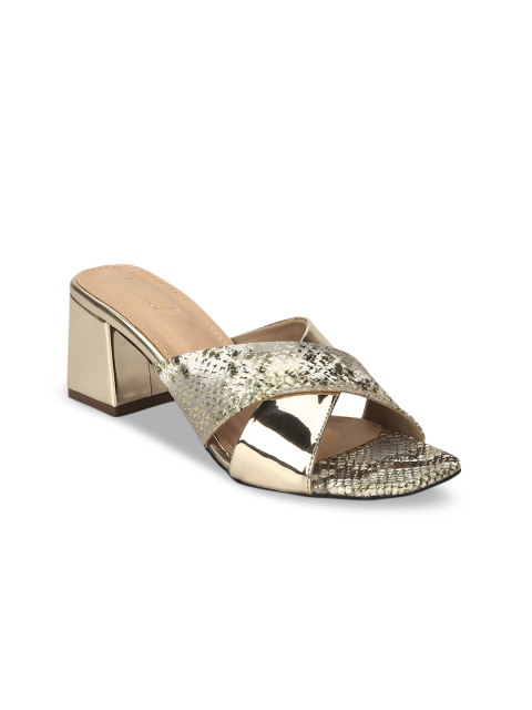 

Truffle Collection Women Gold-Toned Snakeskin Printed Block Heels
