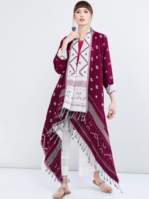 

max Women Pink & Off-White Self Design Waterfall Shrug