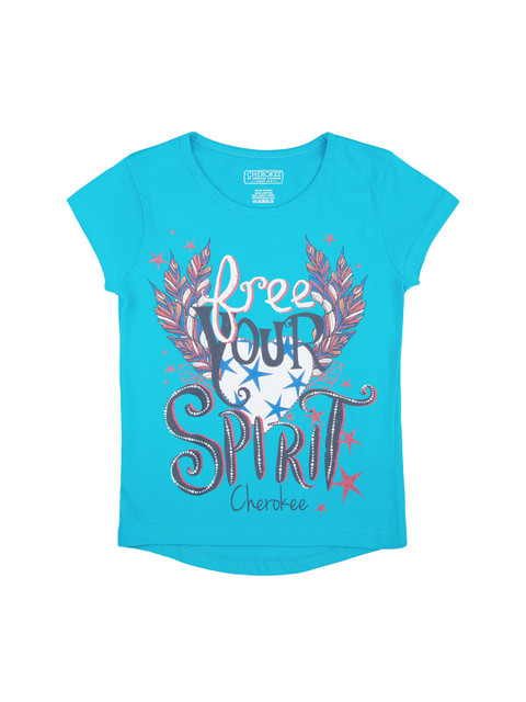 

Cherokee Girls Blue Printed Round Neck T-shirt