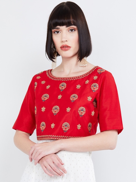 

max Women Red Embroidered Ethnic Crop Top