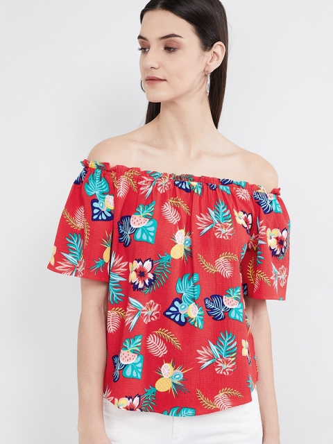 

max Women Red Printed Bardot Top