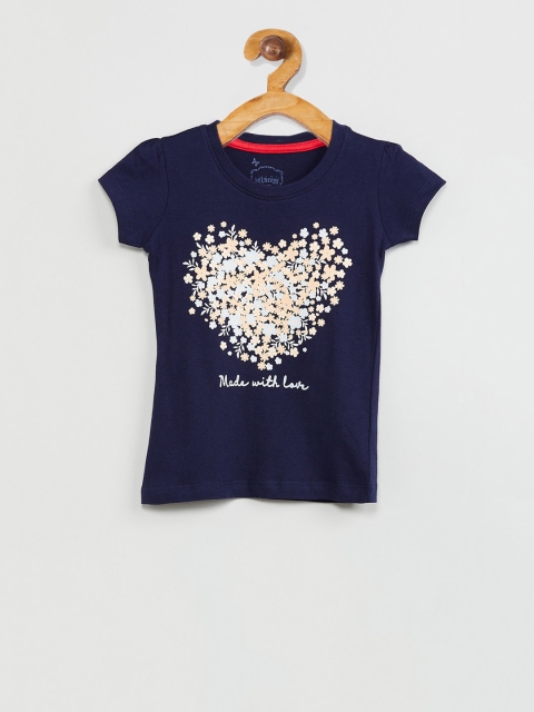 

max Girls Navy Blue & White Printed Top