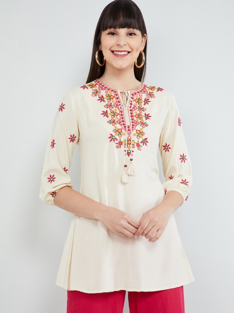 

MAX Women Cream Embroidered Tunic