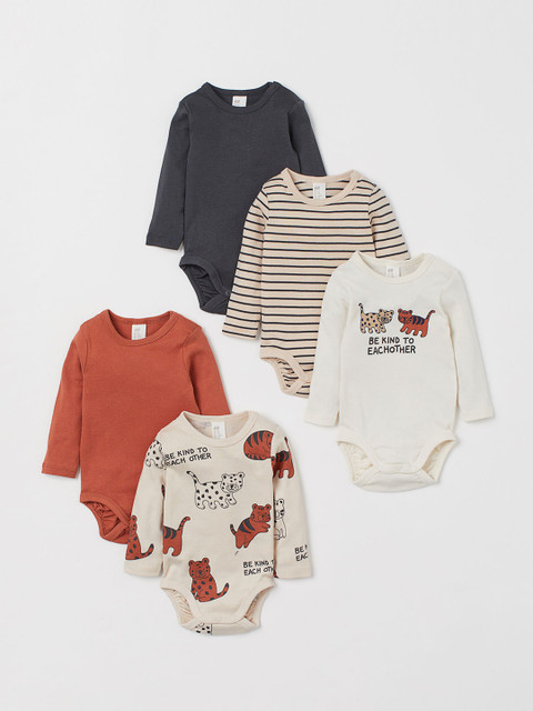 

H&M Kids 5 Pack Long Sleeved Bodysuits 0924979002, Cream