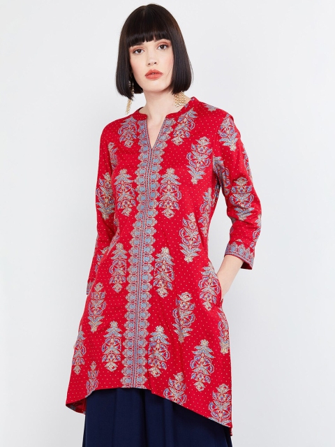 

max Women Red & Blue Printed A-Line Kurta