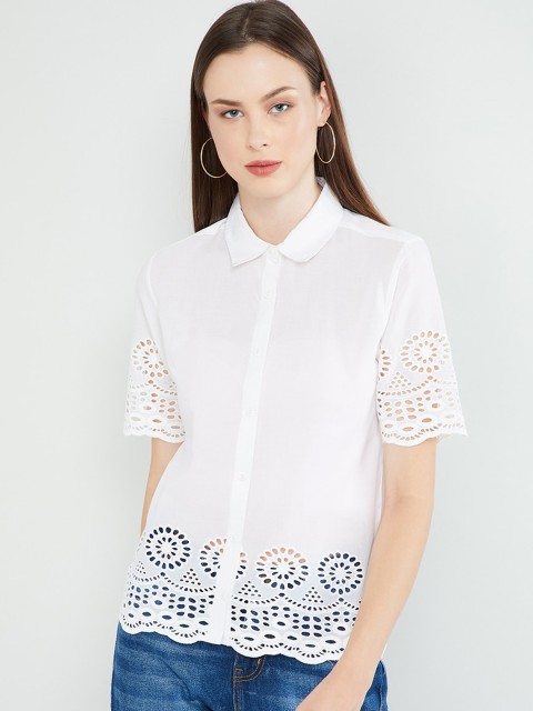 

max Women White Regular Fit Self Design Casual Schillfi Shirt